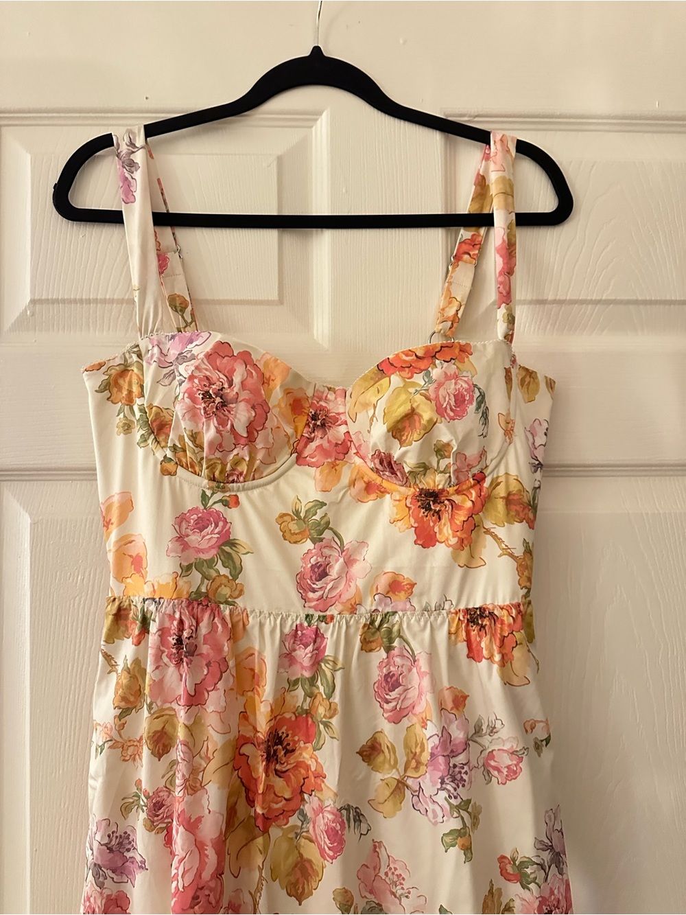 House of CB Cream Floral Midi Dress with Pink & Orange Roses - Picture 3 of 3